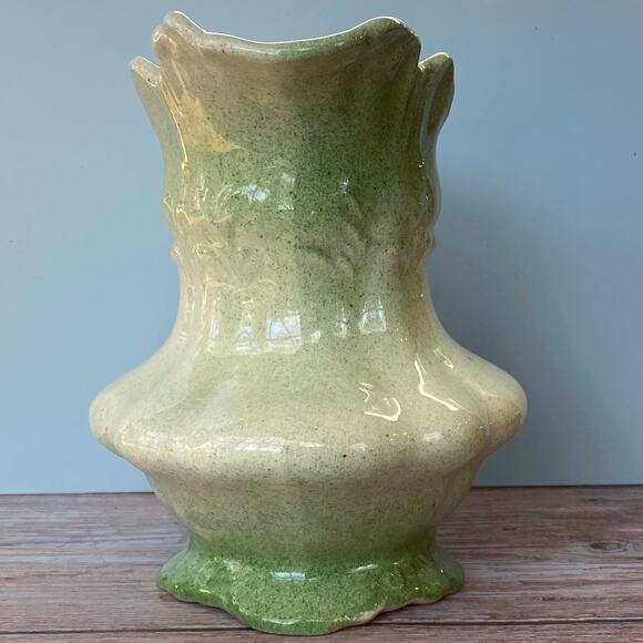 Vintage Green and Cream Ceramic Pitcher - Ornate Cottagecore Decor - Picture 3 of 6
